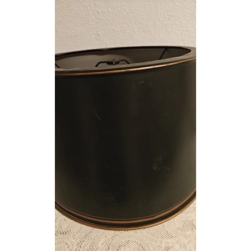 Vintage 1940s Metal Black And Gold Drum Lamp Shade Eastern Art Studios